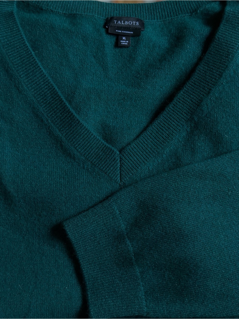Talbots 100% Cashmere Emerald Green V-Neck Long Sleeve Sweater Size XL Luxury